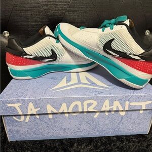 Nike White and Teal Basketball Shoes